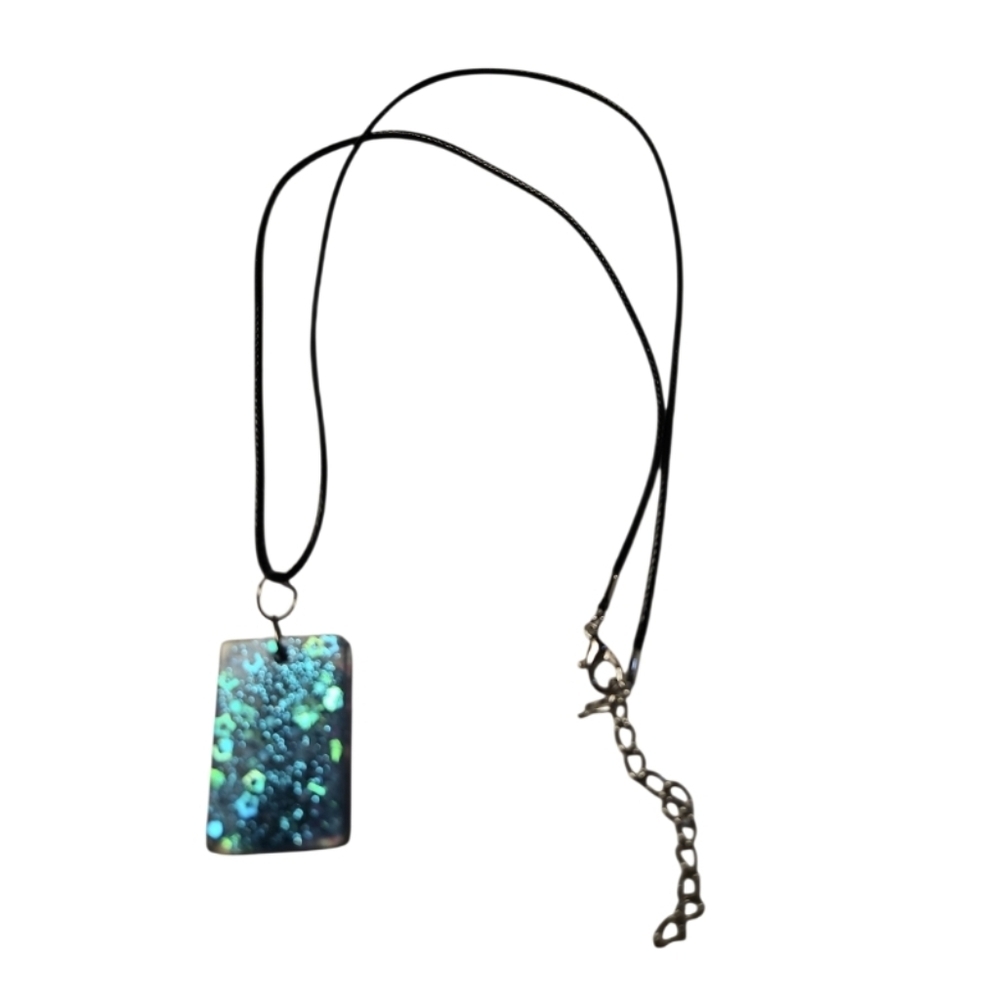 Handcrafted Cosmic Pool Resin Pendant Necklace Handmade Glitter Jewelry 13" Cord